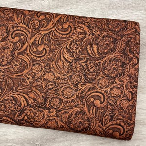 Tooled Leather COTTON Fabric - Mahogany - Big Sky Country Collection - Not real leather - Faux leather floral Material