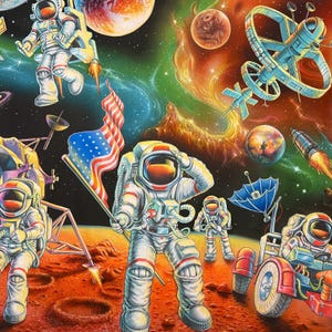 Astronaut Panel - 36&quot; x 44&quot; Moonwalkers - Final Frontier - Michael Miller - 100% Cotton Fabric - Solar System Space Fabric Quilt Panel