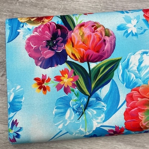 Colorful Floral Fabric - Luminous Garden Light Blue - Benartex Kanvas Studio Luminous Blooms - 100% Cotton