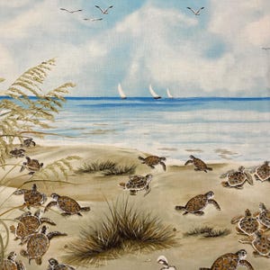 Sea Turtle Panel 43&quot; x 24&quot; - Turtle March - Henry Glass - 100% Cotton fabric