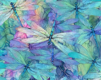 Dragonfly fabric - Packed Dragonflies - 100% Cotton - Timeless Treasures - flying animal iridescent garden fabric