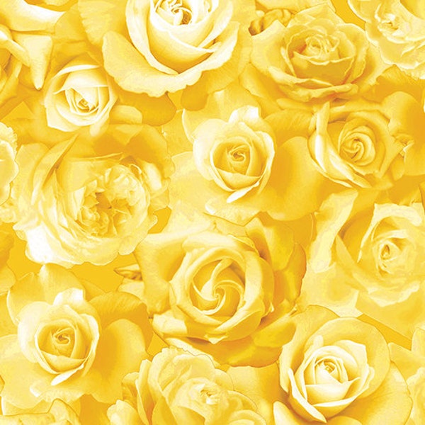Yellow Rose Fabric - Benartex - 100% Cotton Fabric - Flowers of Friendship - Flower Material Texas State Flower