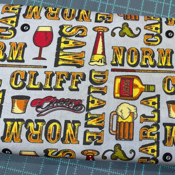 Cheers TV show fabric - Cheers Name Toss Pop Culture - 100% cotton fabric - Springs Creative - 80s 90s TV theme Bar Norm Cliff
