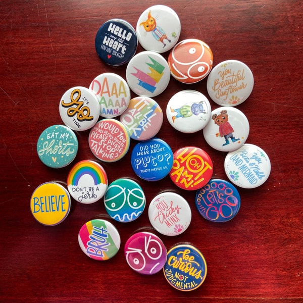 You-Pick-Three! Pin-back Buttons - Original Designs by GosneyCreative