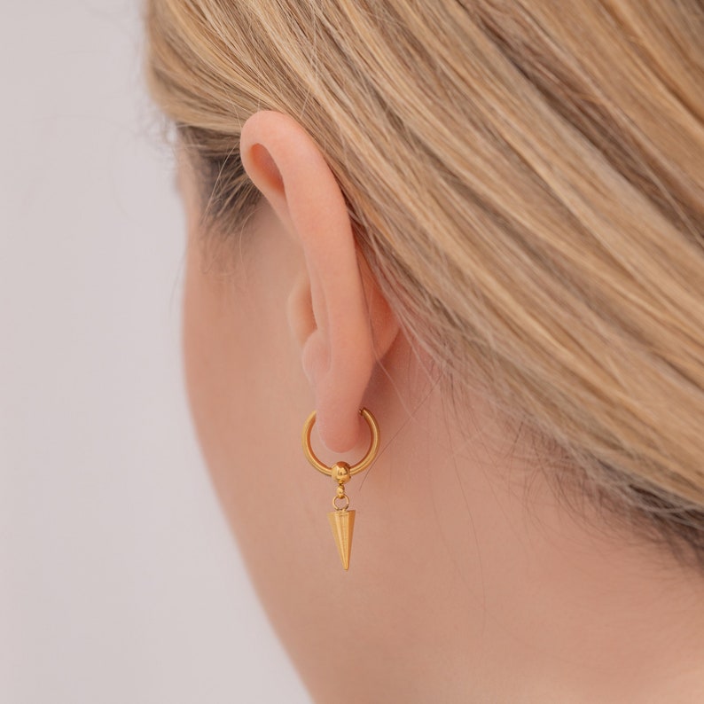 Gold Yelena Spike Dangle Hoop Earrings, Spike Dangle Earring, Dainty
