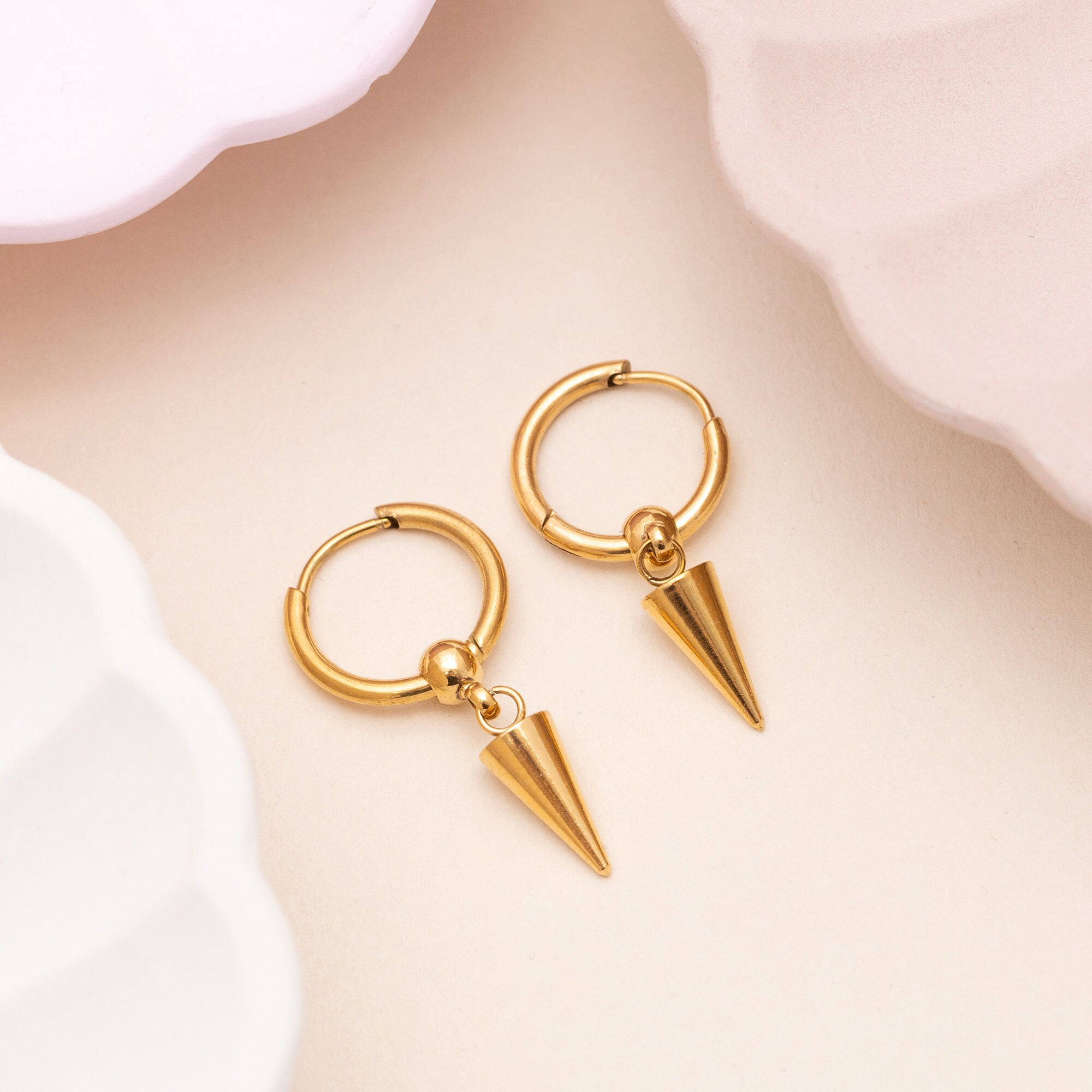 Gold Yelena Spike Dangle Hoop Earrings, Spike Dangle Earring, Dainty