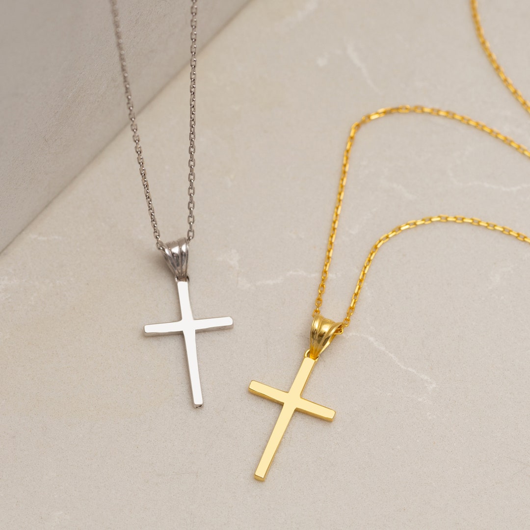 Silver Big Cross Necklace, Meaningful Religious Necklace, Large Cross