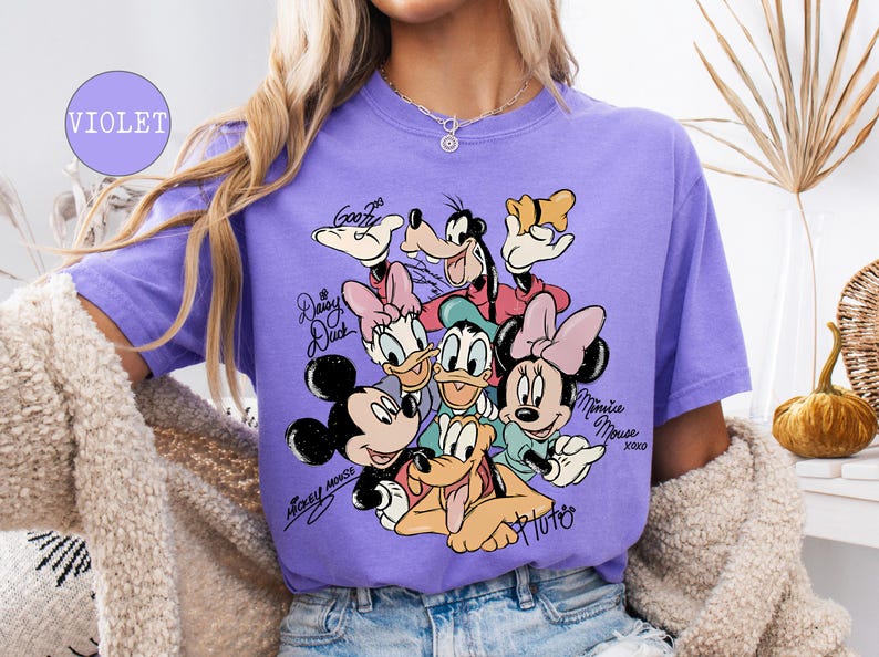 Retro Mickey and Friends Signatures Shirt, Magical Disney Characters Tee, Mickey Mouse Head Tee, Mickey & Co Gift, Disney Fan Shirt image 4