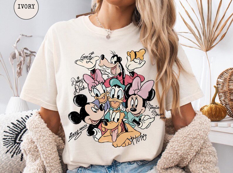 Retro Mickey and Friends Signatures Shirt, Magical Disney Characters Tee, Mickey Mouse Head Tee, Mickey & Co Gift, Disney Fan Shirt image 2
