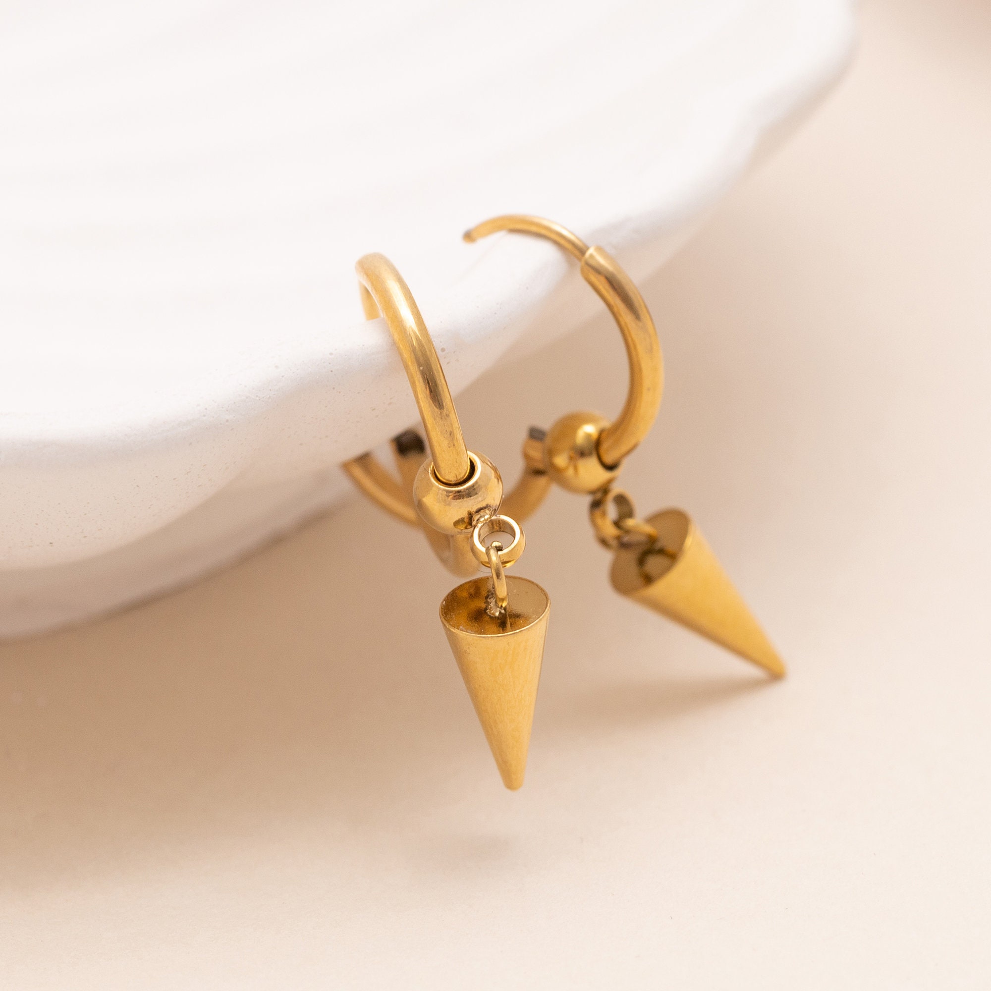 Gold Yelena Spike Dangle Hoop Earrings, Spike Dangle Earring, Dainty