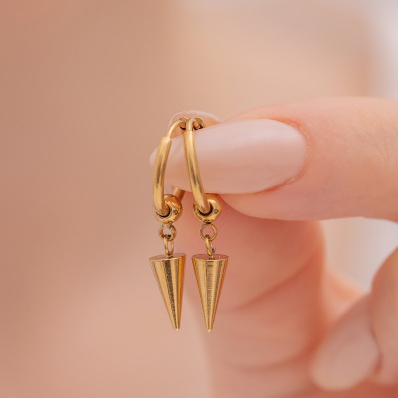 Gold Yelena Spike Dangle Hoop Earrings, Spike Dangle Earring, Dainty