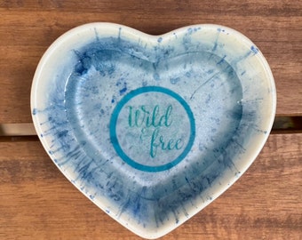 Wild & Free Heart Shaped Blue White Dish