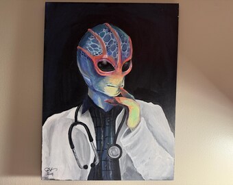 Harry Resident Alien Painting on Canvas 24in x 18in Hand Painted Artwork