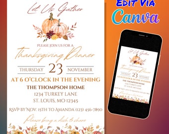 Thanksgiving Dinner Invitation, Thanksgiving Invite, Friendsgiving Invitation, Template Canva Template | Edit and Print  Today