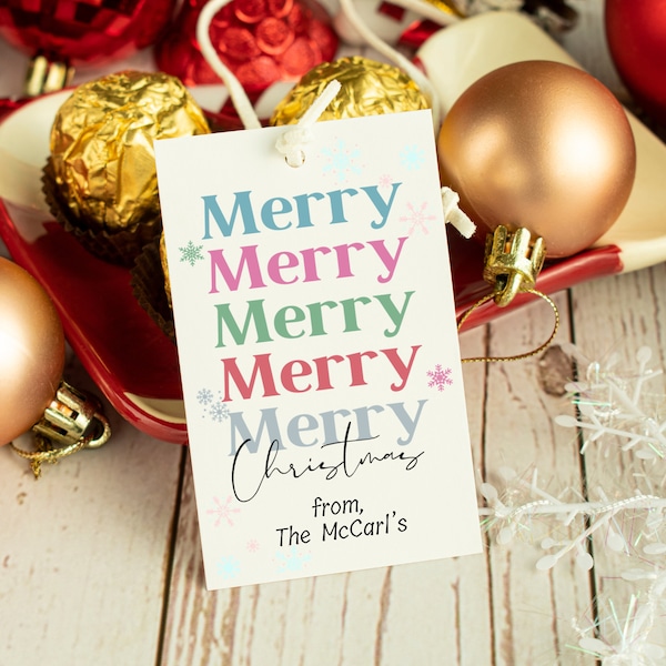 Printable Retro Christmas Gift Tags - Instant Download with Customizable Name Field