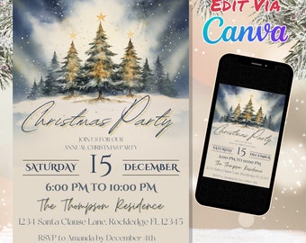 Christmas Party Invitation, Holiday Party Invitation Template, Editable Christmas Tree Invitation, Canva Template | Edit and Print  Today