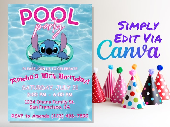 Stitch Pool Party Birthday Invitation Template Stitch Birthday