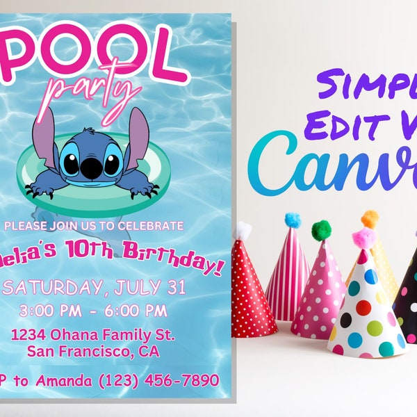 Stitch Pool Party Birthday Invitation Template | Stitch Birthday Invite Edit and Print  Today
