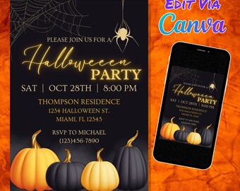 Halloween Party Invitation, Halloween Birthday Party, Adult Halloween Costume Party Invite | Elegant Halloween Party Invite