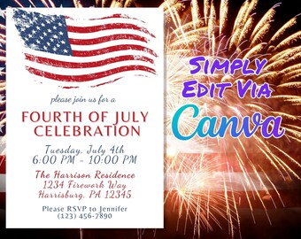 4th of July Invitation Template | Patriotic Invite Edit and Print  Today