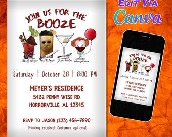 Halloween Horror Party Invitation, Halloween Boos and Booze Birthday Party, Adult Halloween Costume Party Invite | Halloween Party Invite