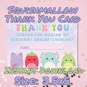 Tarjeta de agradecimiento de Squishmallow / Descarga instantánea de Squishmallow / Tarjeta de agradecimiento digital de Squishmallow SMB25