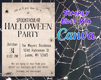 Invito a una festa di Halloween, festa di compleanno di Halloween, invito a una festa in costume di Halloween per adulti, modello Canva / Modifica e stampa oggi