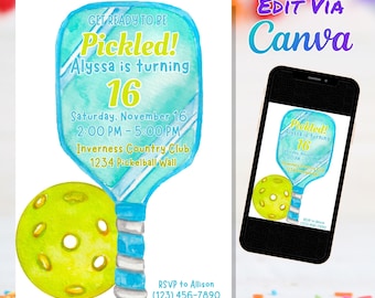 Pickleball Geburtstagseinladung, Pickleball Einladung, Pickleball Turnier, Vorlage Canva Template