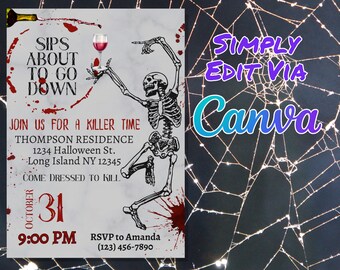 Halloween Party Cocktails and Costumes Invitation, Halloween Birthday Party, Adult Halloween Costume Party Invite | Halloween Party Invite