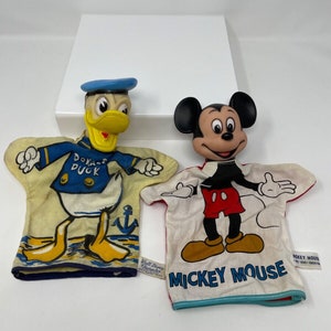Vintage 1960&#39;s Donald Duck Hand Puppet by GUND & Mickey Mouse Hand Puppet WDP