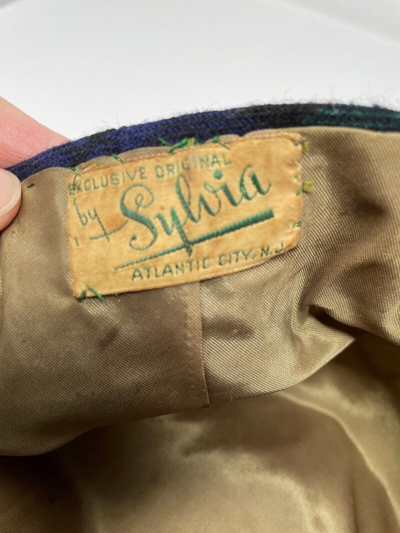 Vintage Sylvia Green & Blue Wool Beret - image 7
