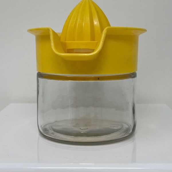 Vintage Gemco Juice Juicer Orange Lemon Citrus Reamer Squeezer Jar Glass Yellow