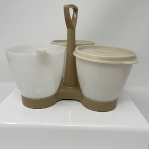 Vintage Tupperware Condiment Caddy Almond with 2 Lids