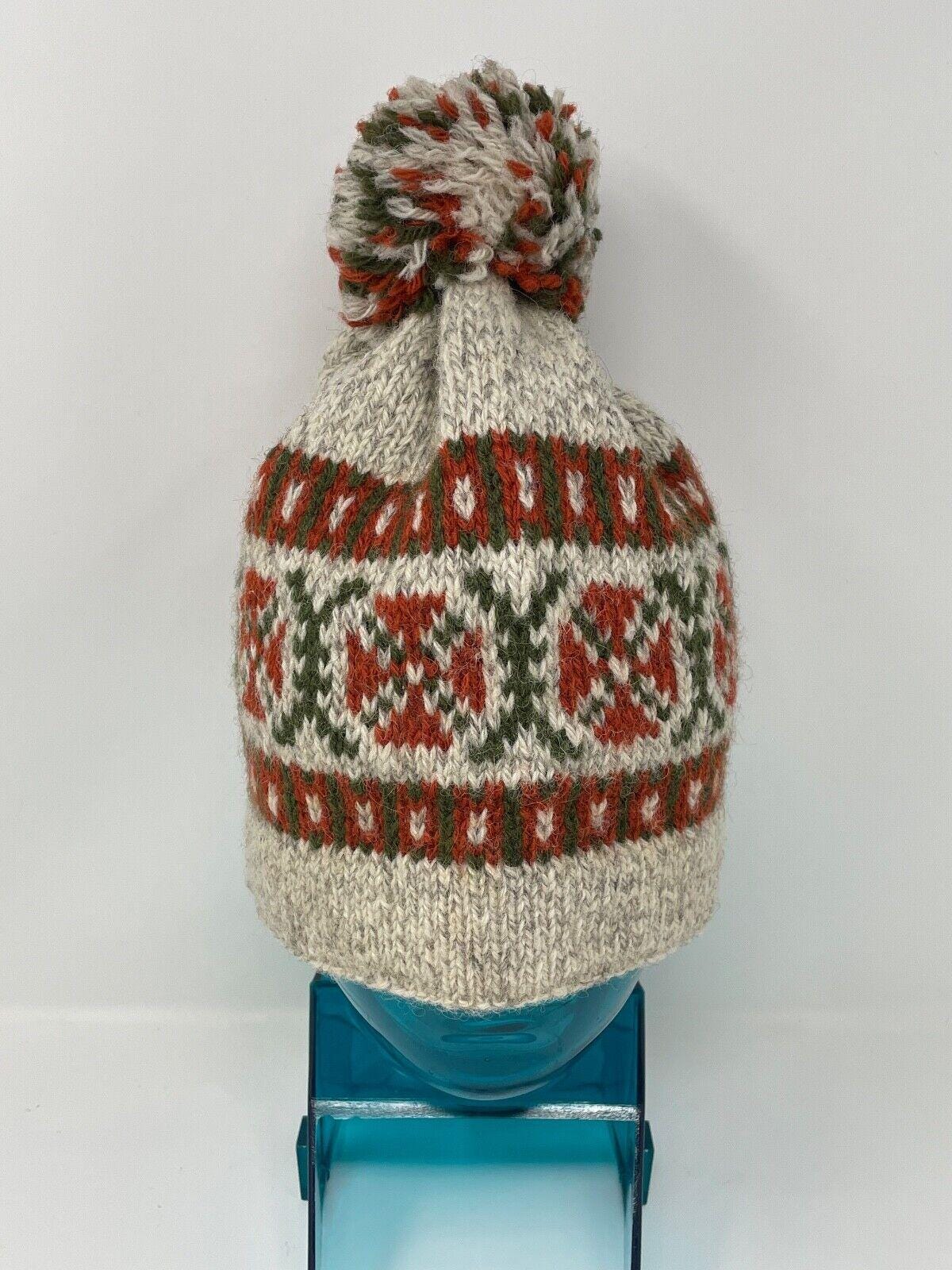 Vintage DanSpin Handknitted Danish Wool Pom Beanie 100% Pure Wool wool-beanie-with-pom-pom-red.  main image 4