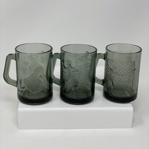 Set of 3 Vintage McDonalds Smoked Glass Sports Mugs
