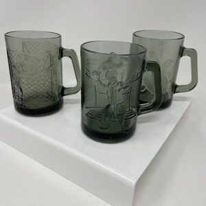 Set of 3 Vintage McDonalds Smoked Glass Sports Mugs