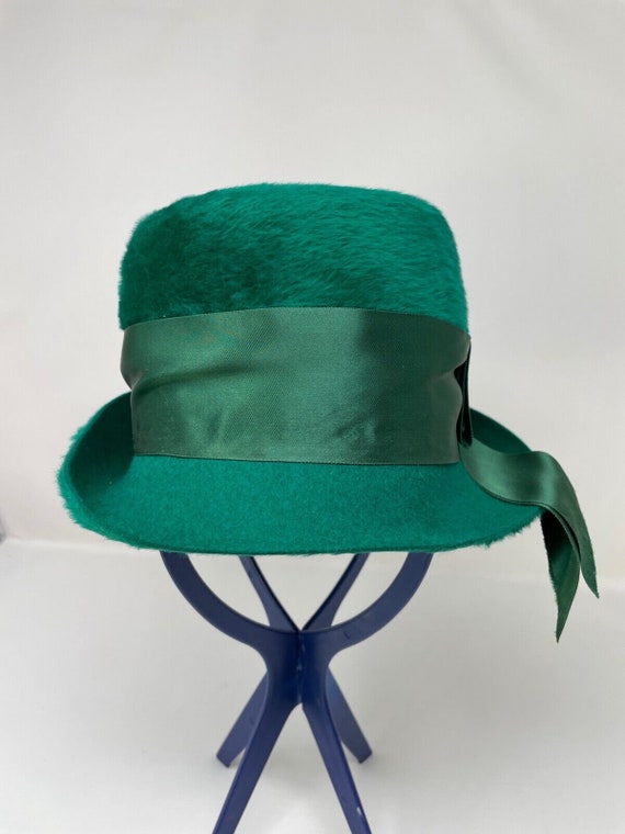 Vintage Selene Italy Green Fur Felt Fedora Bucket 