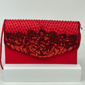 Magid ビーズ スパンコール レッド サテン イブニング バッグ クラッチ ハンドバッグ NWT