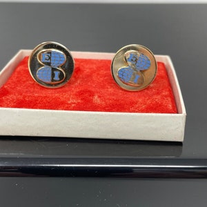 Hayward Cufflinks Vintage Round Yellow Metal Blue Engraving