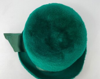 Vintage Selene Italy Green Fur Felt Fedora Bucket Hat - Etsy display picture 2