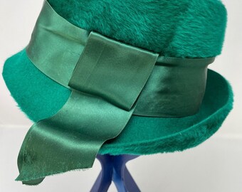 Vintage Selene Italy Green Fur Felt Fedora Bucket Hat - Etsy