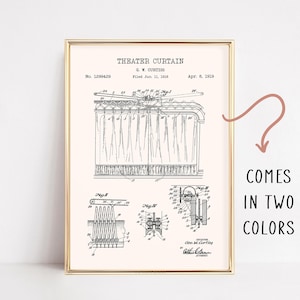 Theatergordijn lakprint | Vintage poster podiumblauwdruk | Theaterkantoor wanddecoratie | Drama-illustratiekunst | Afdrukbare retrotekening