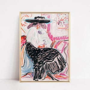 Preppy Fashion Wall Art | Pink Vintage Girly Print | Abstract Woman Drawing | Chic Feminine Poster | Trendy Aesthetic | Printable Dorm Decor