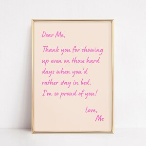 Lieber mich Wandkunst | Dankbarkeit Print | Hinweis für Selber | Preppy Poster | Motivationsschreiben | Denkweise Zitat Printable | Rosa Positives Dekor