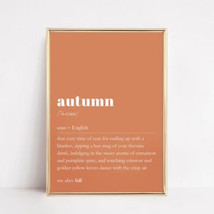 Herbst Definition Print | Gemütliche Herbst Wand Kunst | Wörterbuch Printable | Orange Ästhetisches Dekor | Erntezeit Poster | Saisonales Zitat Zeichen