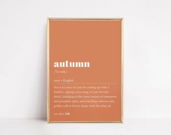 Impresión de definición de otoño / Arte de pared acogedor de otoño / Diccionario imprimible / Decoración estética naranja / Póster de temporada de cosecha / Letrero con cita de temporada