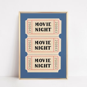 Kino Nacht Tickets | Heimkino-Raum-Dekor | Blauer Kino-Druck | Retro Film Printable | Eintritt Stub Wand Kunst | Bewegte Bilder Poster