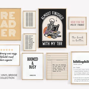 Muurkunst boekenliefhebber | Set van 10 prenten | Grappige bibliotheekposters | Trendy leesgrage afdrukbaar | Galerij met literaire citaten | Avid Reader Woondecoratie