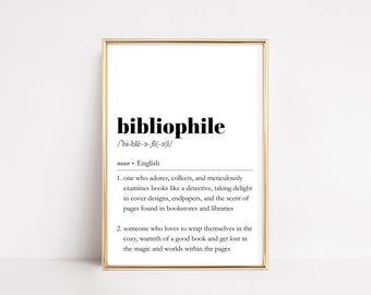 Bibliophile Definition Print | Dictionary Wall Art | Book Lover Quote | Literary Reader Decor | Bookish Printable Gift | Home Library Poster