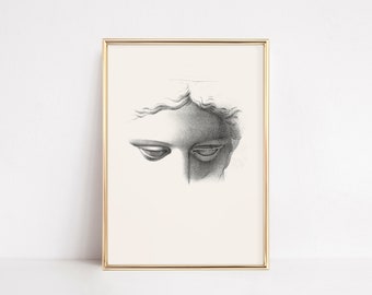 Grekisk skulpturtryck | Skissaffisch med ljusa akademiska motiv | Väggkonst med vintagestaty | Neutral figurteckningsdekor | Utskrivbar beige illustration